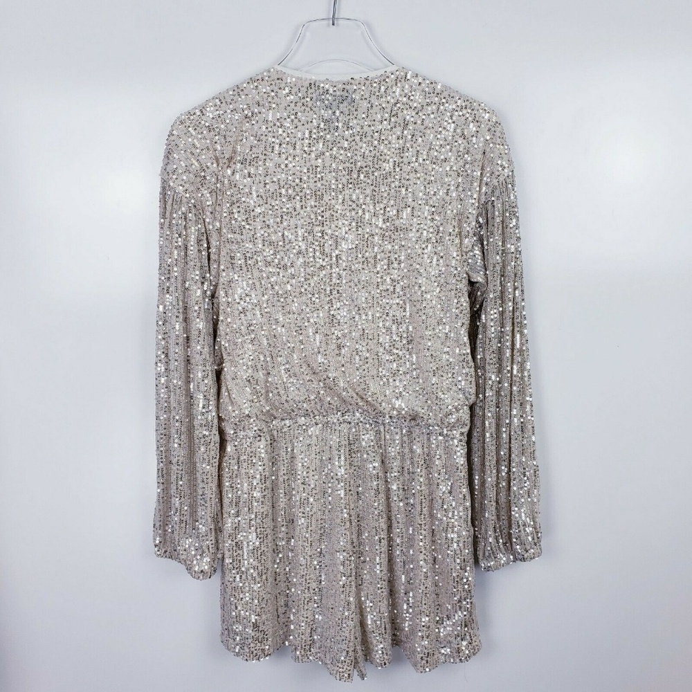 Aqua Long Sleeve Sequined Crossover Romper Small - Picture 3 of 8